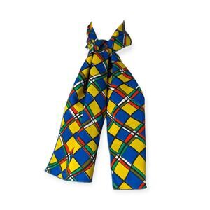 Vintage Groovy Mod Bold Harlequin Print Oblong Scarf - Yellow Navy Red Blue